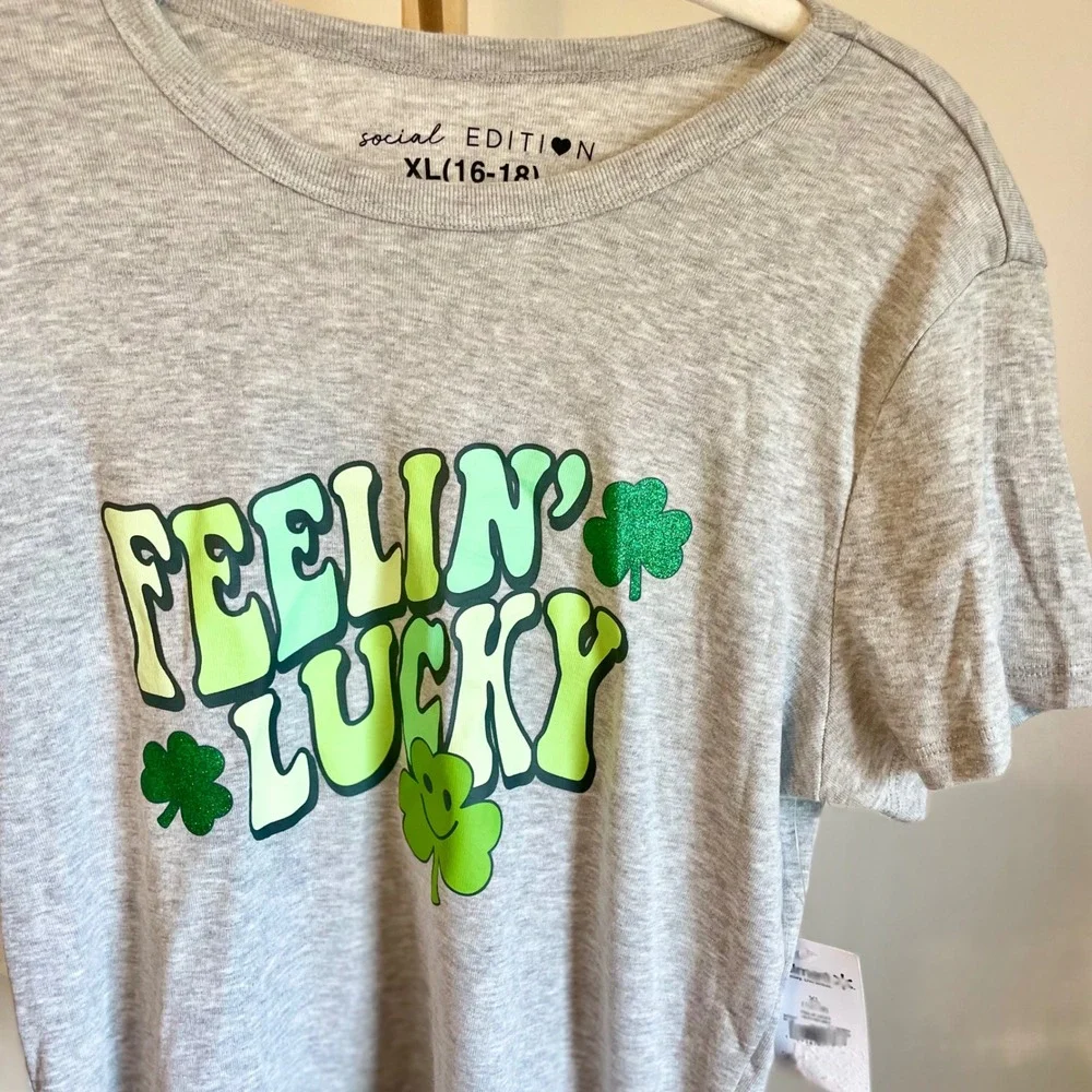 Social Edition Womens XL Feelin Lucky St Patricks Day Graphic Tee‎ Heather Gray